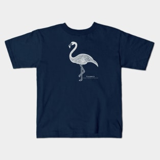 Flamingo with Common and Latin Names - line art bird design Kids T-Shirt